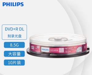 飞利浦(PHILIPS)DVD+R DL空白光盘/刻录盘 8速8.5GB大容量 单面双层 10片/桶 SKU:bangke2002770